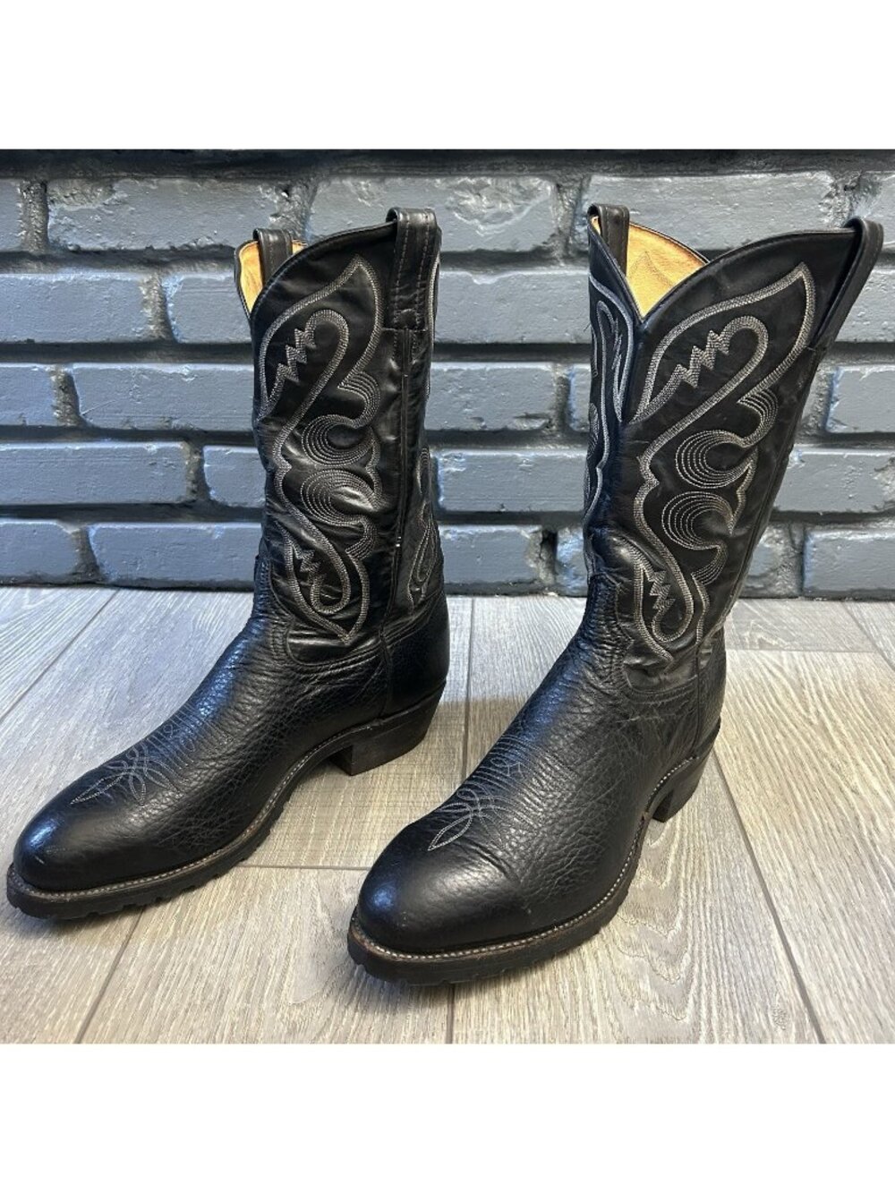 Tony Lama Vintage Custom Bullhide Steel Toe Vibram Sole Cowboy Boots Mens 12 D